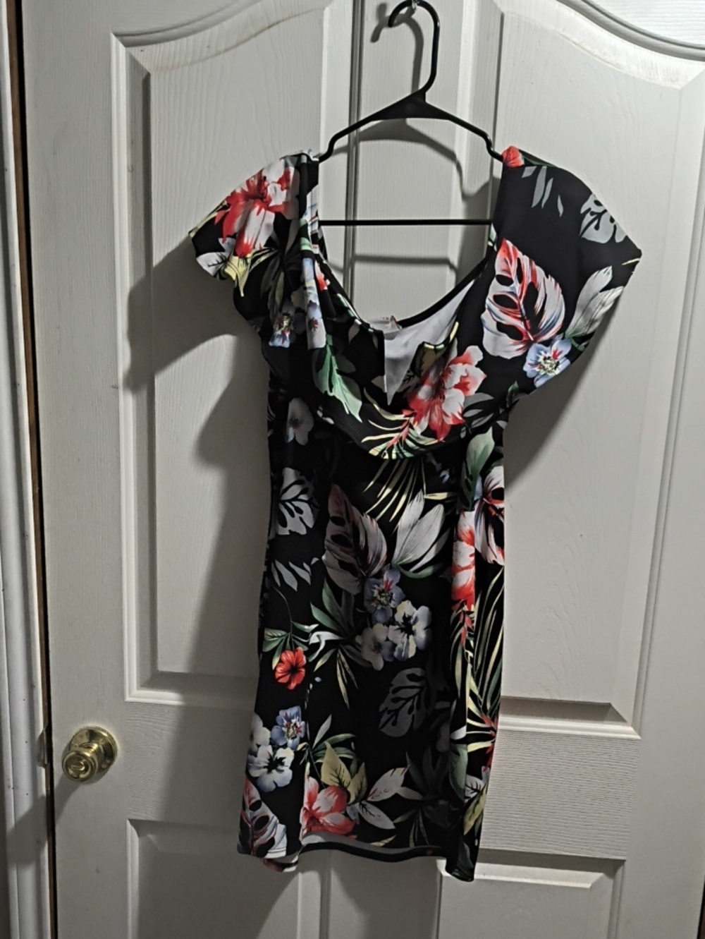 Liliana Black Floral Off-Shoulder Mini Dress